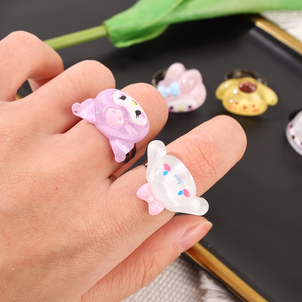 Cincin Pasangan Pernikahan Wanita Cincin Pesta Fashion Perhiasan Dapat Disesuaikan Terbuka Wanita Sanrio Kartun Resin Jari Cincin Hadiah Yang Indah Elegan