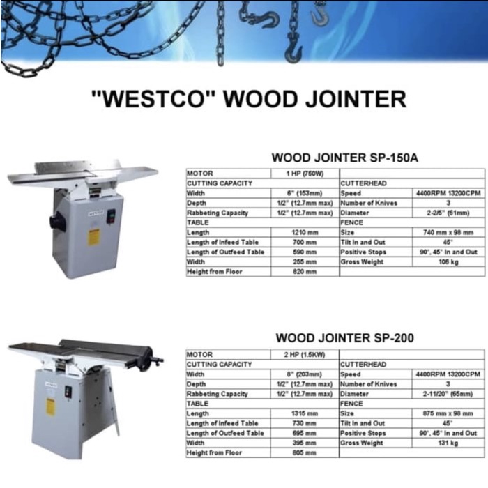 Joy Westco Wood Jointer 8 Inch 8" Sp 200 Kayu