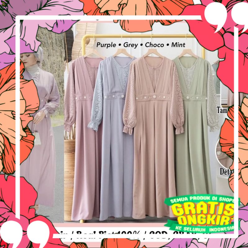 NARIN DRESS /DRESS BRUKAT/GAMIS BRUKAT HIJAU SAGE /BAJU KONDANGAN /GAMIS BRUKAT BUSUI / tertutup sya