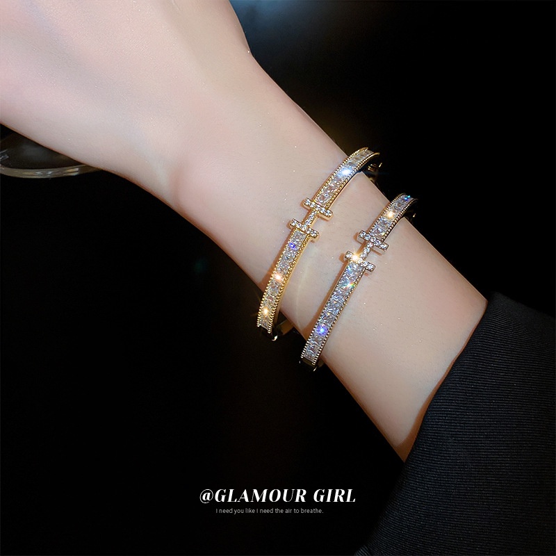 Enxi Emas 18k Berlian berkilau Bangle Aksesoris Perhiasan Wanita Fashion Korea Perhiasan B-22062