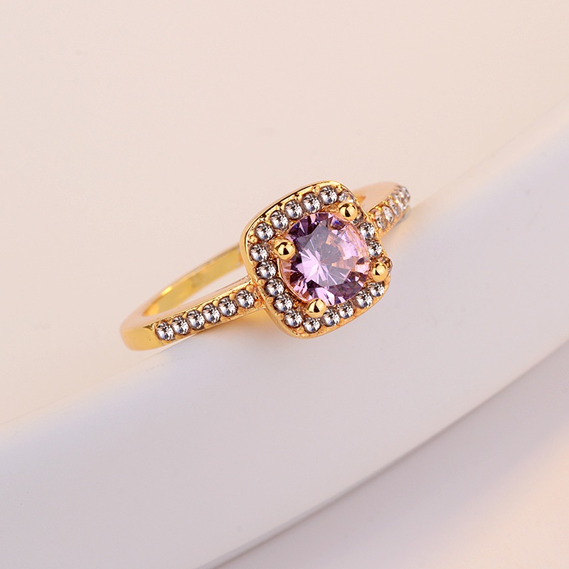 Goldkingdom Aksesoris Perhiasan Fashion Ready Stock Cincin Kawin Berlian Euro-american Ungu Pink Champagne Untuk Wanita