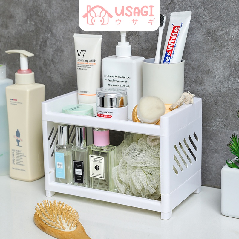 USAGI OFFICIAL - Double Layer Storage Rack 1 Pcs RANDOM - Rak Plastik Mini Serbaguna 2 Susun Dua Tin