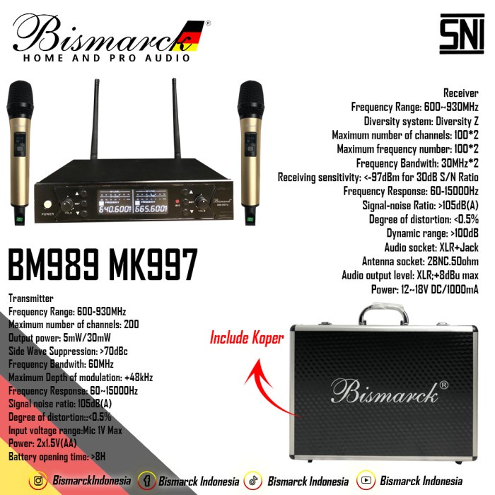 Professional Wireless Microphone BM989 MK997