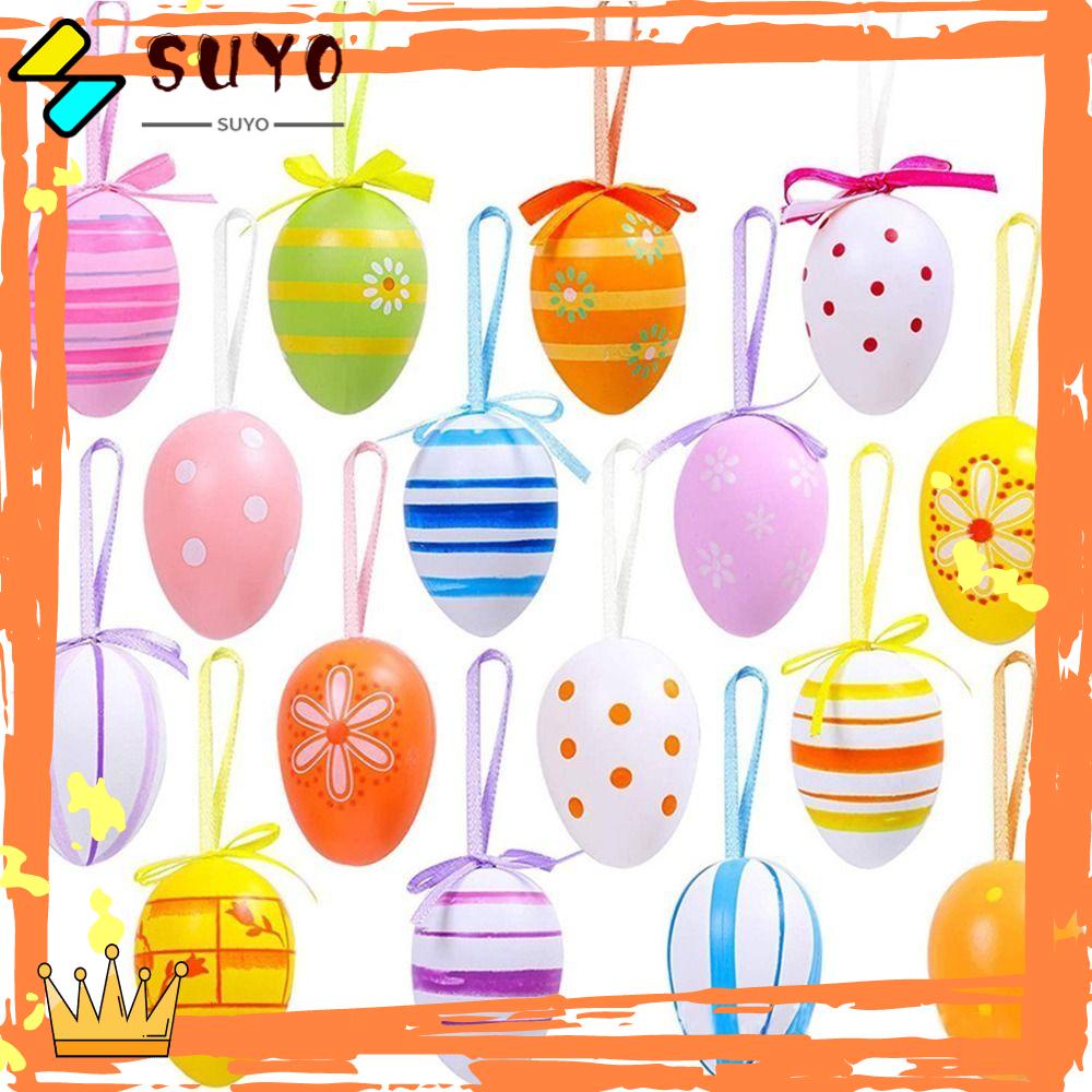 SUYO 12 / 24PCS Easter Eggs Plastic DIY Crafts Holiday Supplies Hanging Ornament