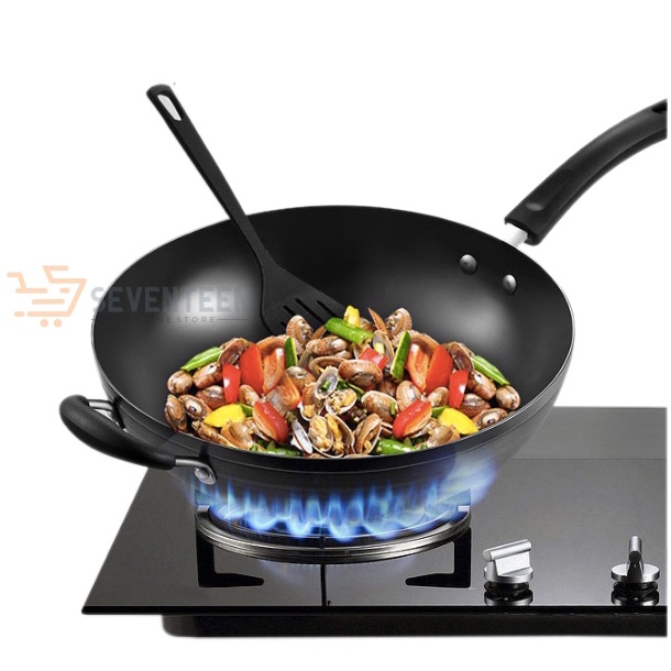 SEVENTEEN FRYING PAN WAJAN ENAMEL 34CM SERBAGUNA PENGGORENGAN ANTI LENGKET WAJAN GAGANG WARNA ENAMEL KUALI GAGANG ANTI PANAS COOKING PAN