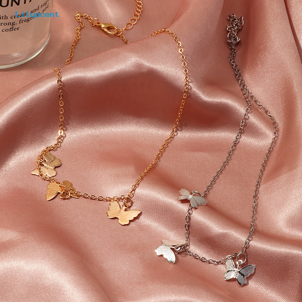 [LS] Fashion Lady Single Layer Butterfly Pendant Kalung Rantai Klavikula Perhiasan Hadiah