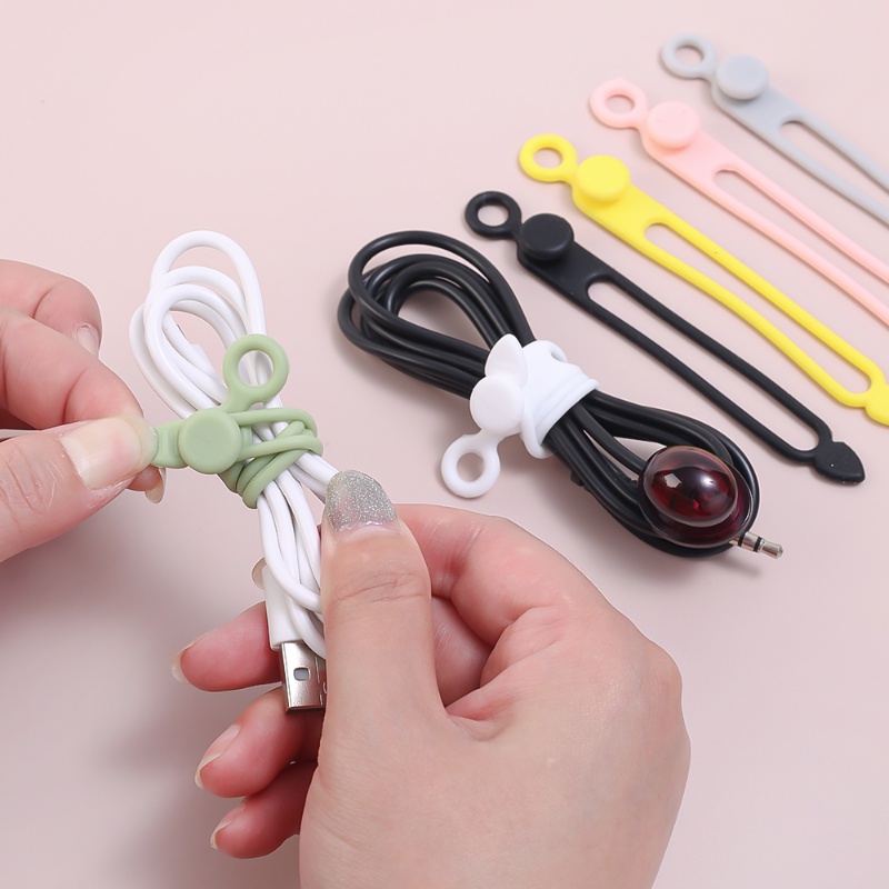 Portable Reusable Elastic Silicone Data Cable Bundling Ties / Earphone Charging Wire Storage Strap / Multipurpose Mouse Keyboard Cord Manager