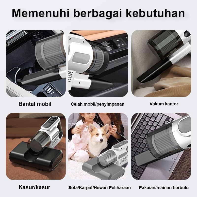 AmazeFan  2in1 vacum cleaner anti dust mite remover vakum cleaner kasur 2in1 debu dan tungau portabel 16000Pa penyedot debu cordless vacum cleaner mobil UV wireless dust mite sterilization pembasmi tungau penyedot debu tanpa kabel USB rechargeable (+HEPA)