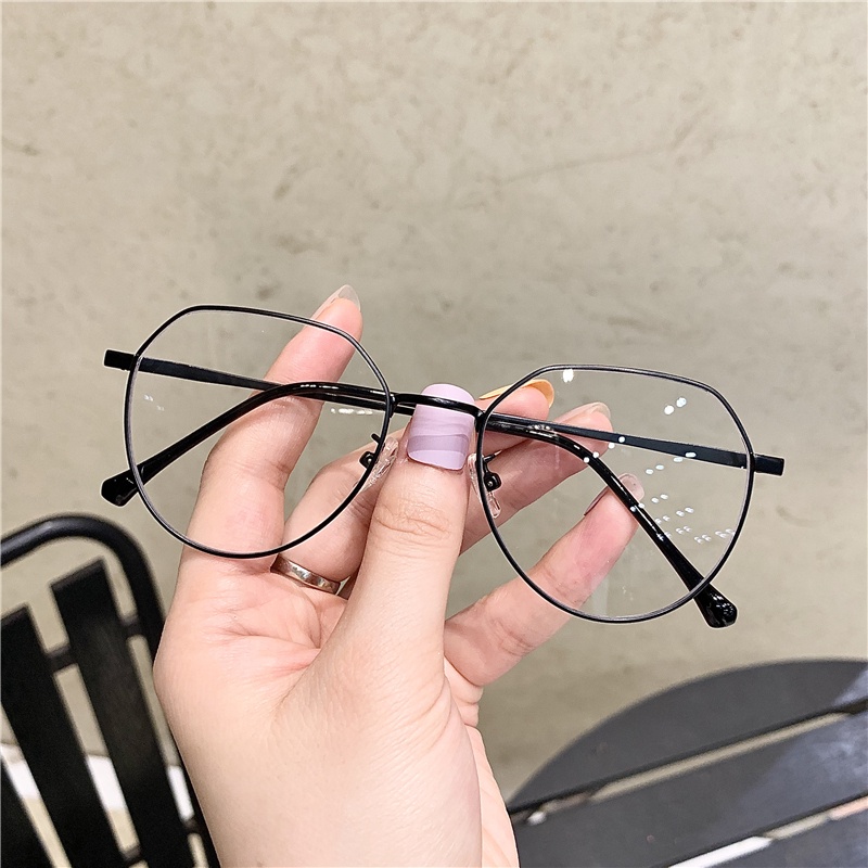 Roselife Korea Unisex Hitam Perak Logam Putaran Tidak Teratur Kacamata Untuk Pria Wanita Fashion Face-lifting Beauty Eyewear Chic Blue Light Blocking Lens Glasses