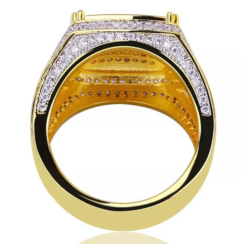 Goldkingdom Fashion Perhiasan Aksesoris Ready Stock Baru Berlapis Emas Asli Kadar 375 Persegi Pria Penuh Berlian Cincin Eropa Dan Amerika Dua Warna Pertunangan Cincin