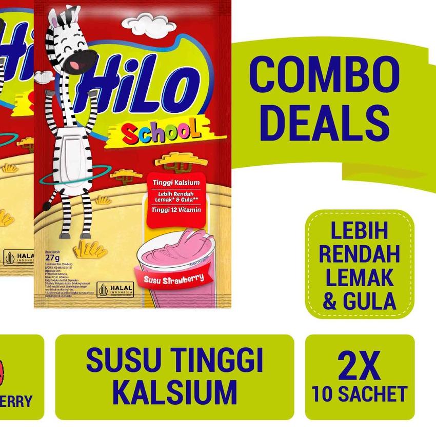

♩ Twin Pack - HiLo School Susu Strawberry 10 Sachet - Tinggi Kalsium Lebih Rendah Gula ♀