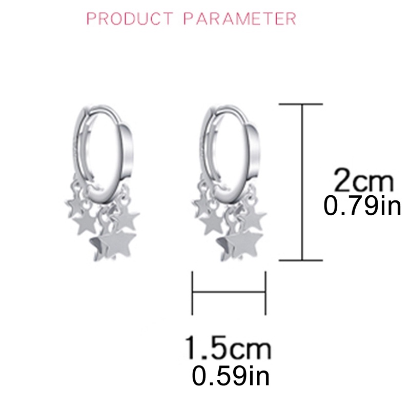 Versi Gotik Anting Hoop Bintang Kecil Lucu Warna Silver Rumbai Gaya Geometris Earring