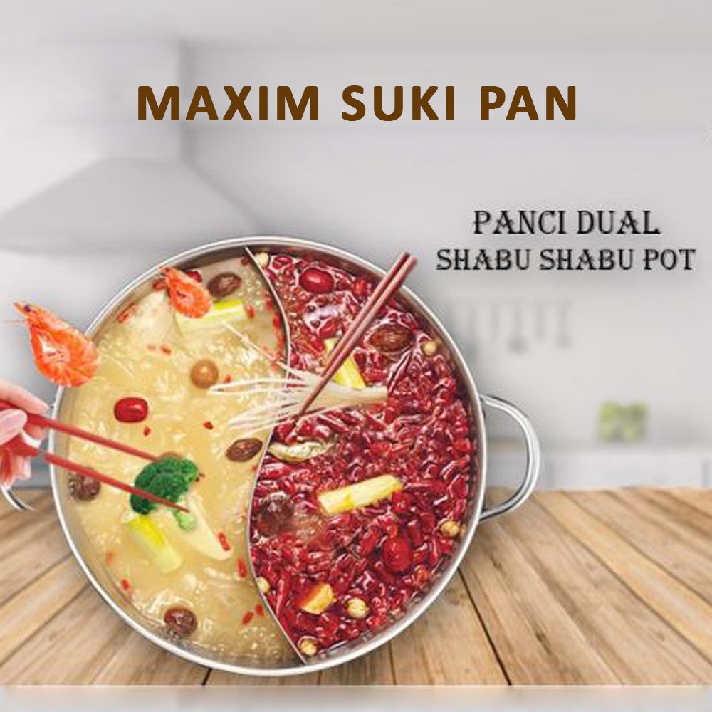 DM - Maxim Panci Shabu Shabu Suki Pan Hot Pot Sukiyaki 26 Cm Tutup Kaca Stainless steel