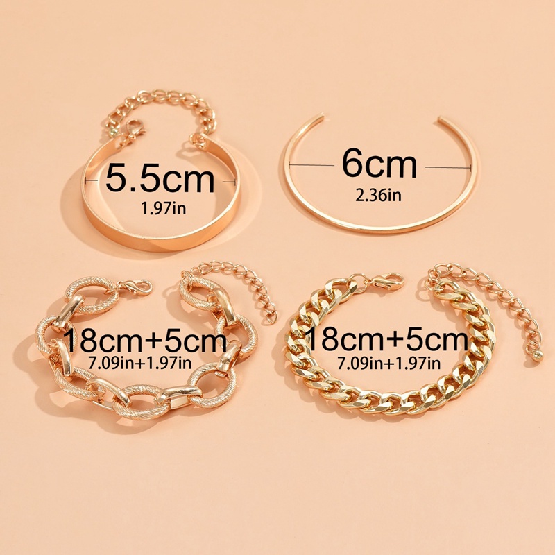 4 Pcs Punk Logam Berat Besar Tebal Rantai Gelang Set Wanita Retro Geometris Logam Memutar Rantai Gelang Fashion Perhiasan