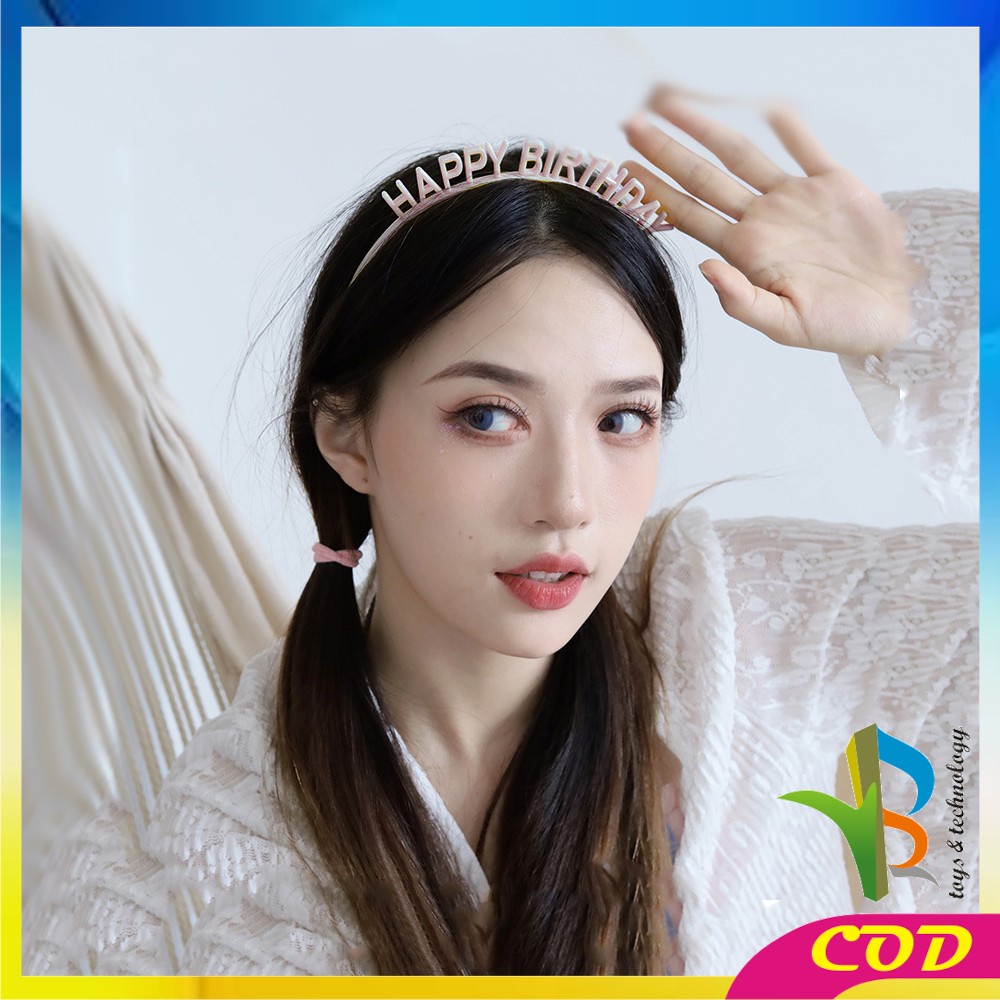 RB-C787 Bando Happy Birthday Silver Anak Bahan Plastik Pesta Ulang Tahun Korean Style / Bendo Wanita Birthday Party Gold Heandband HBD Import