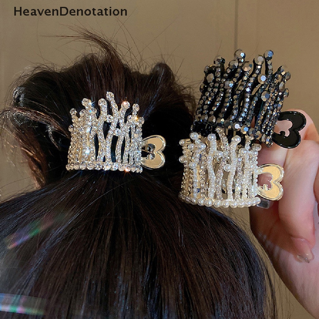 [HeavenDenotation] Mutiara Berlian Imitasi Mahkota Jepit Rambut Ponytail Tinggi Hair Claws Clip Aksesoris Rambut HDV