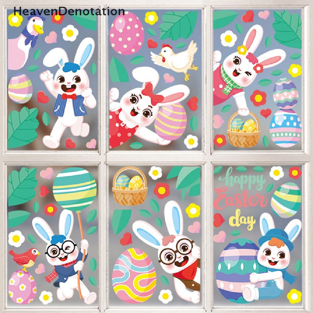 [HeavenDenotation] 1pc Stiker Jendela Kaca Happy Easter Colorful Bunny Eggs Wall Sticker 20x30cm HDV