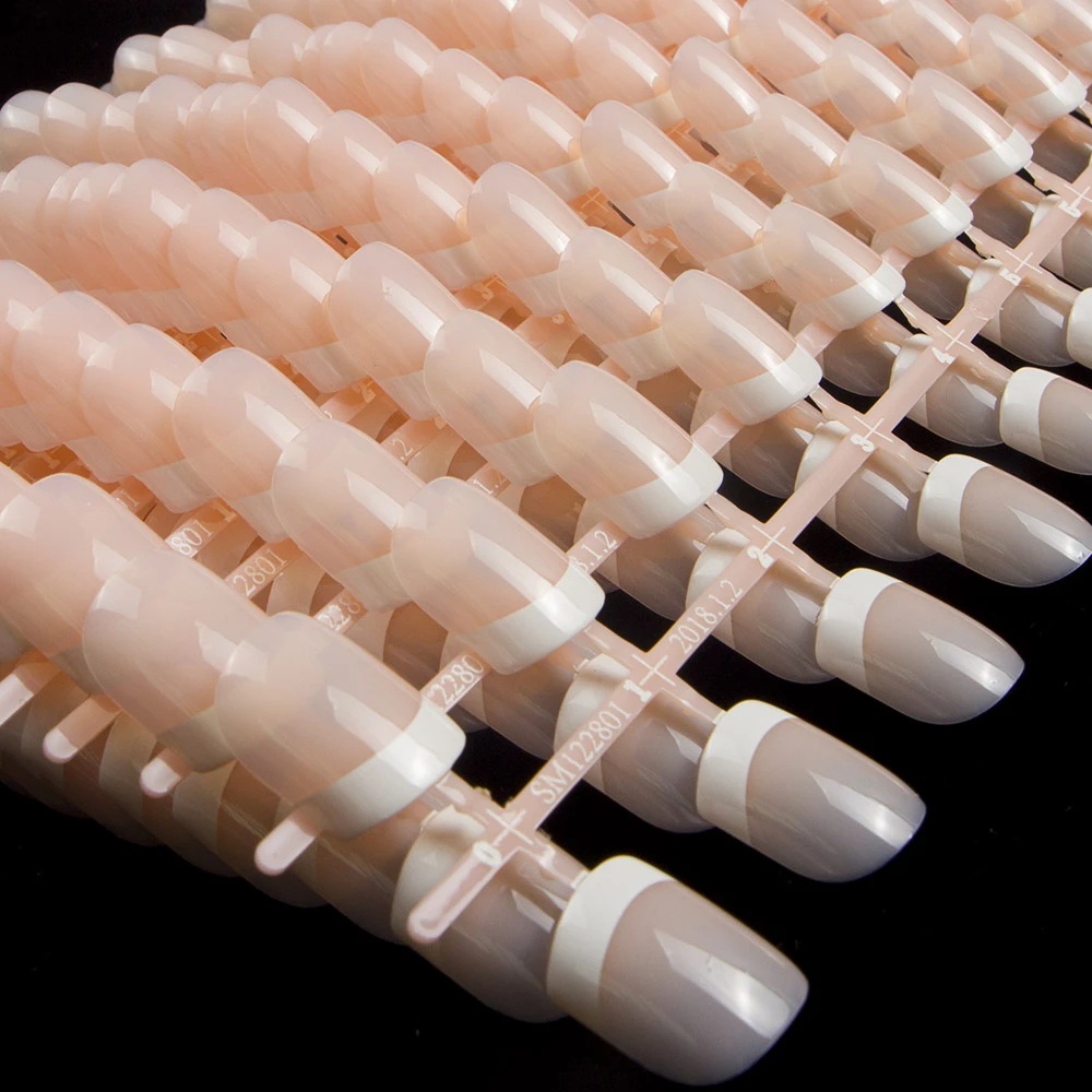 24pcs/set Kuku Palsu Simple Tepi Putih Nude Seri Prancis Memakai Potongan Kuku Dapat Dilepas Berbagai Bentuk Manicure Nail Art Patch Untuk Wanita