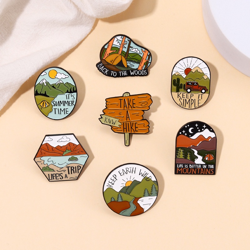 Pendaki Gunung Trip Luar Ruangan Enamel Pin Bentuk Gurun Bros Fashion Kreatif Pakaian Tas Topi Aksesoris Travel Tema Bros Kartun Minyak Drop Lapel Lencana Pin Hias