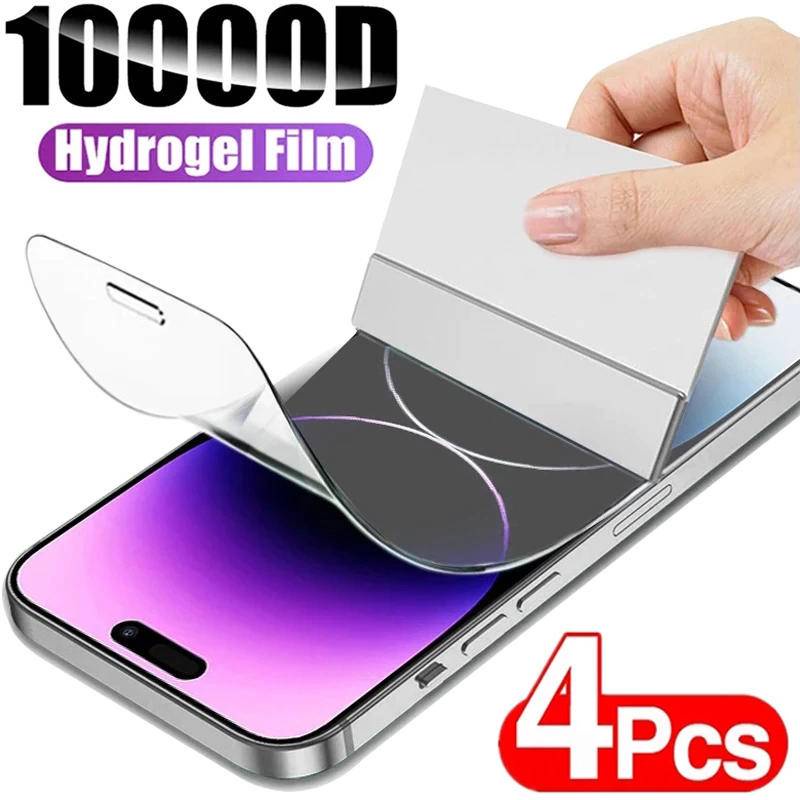 4pcs Untuk iPhone 14 13 12 11 Pro Max Plus Mini HD Hydrogel Film Pelindung Layar Untuk iPhone 6 6s 7 8 SE 2020 2022 X Xs XR Max Bukan Kaca