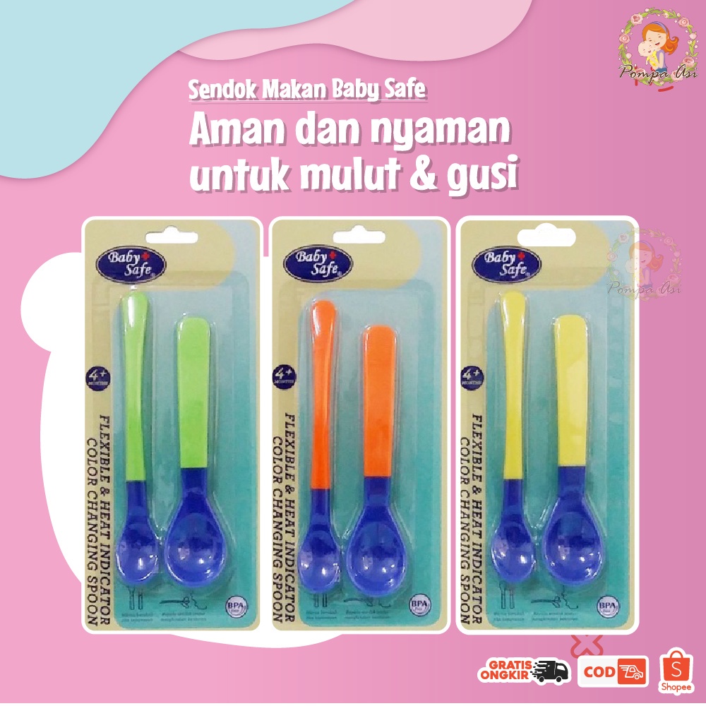 Sendok Makan Baby Safe Peralatan Bayi MPASI New Born Set Silikon Heat Indicator 2in1 Sensor Panas By Mallpomopaasi