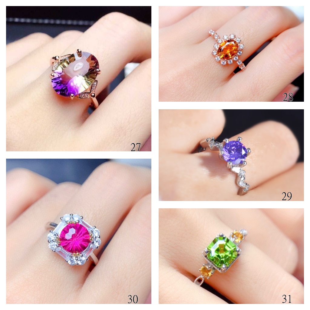 Goldkingdom Aksesoris Perhiasan Fashion Ready Stock Korea Selatan Baru Tidak Teratur Biru Laut Emerald Peridot Amethyst Dengan Berlian Cincin Kawin Yang Dapat Disesuaikan