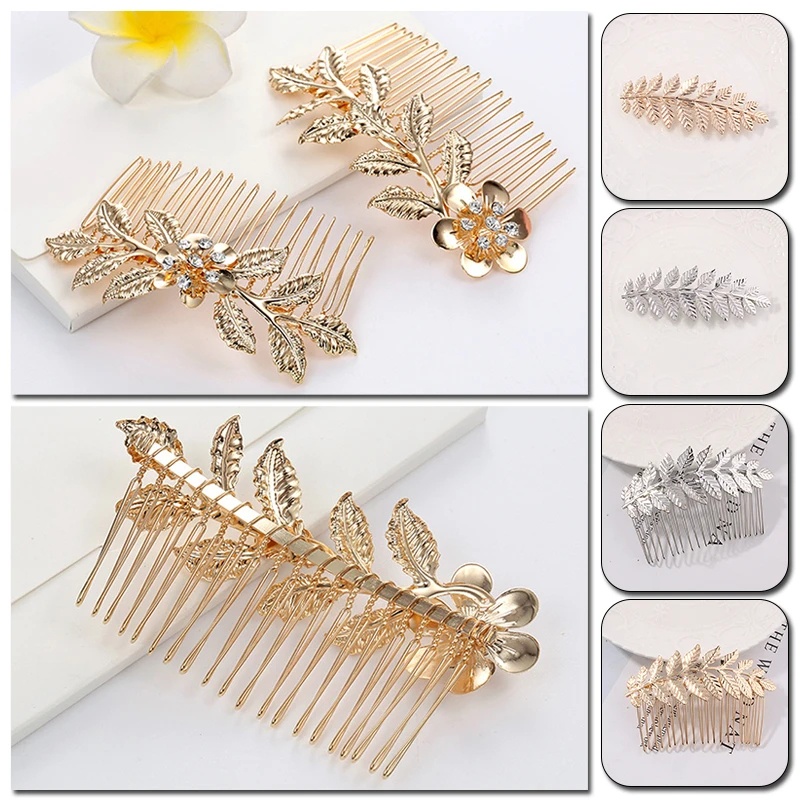 [Harga Grosir] Mode Daun Berbentuk Indah Sisir Rambut Mewah Bentuk Bunga Perhiasan Rambut Gadis Emas Elegan Rambut Pin Pengantin Pernikahan Aksesoris Rambut Lady Wedding Hair Clip