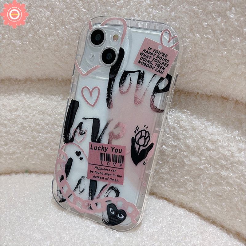 Kartun Graffiti Cinta Hati Case Redmi Note11 10 9 8 11s 10s Redmi 12C 9 10C 10 9T 9A A1 10A 9C NFC POCO F4 Comme des Garcons Label Bunga Lembut TPU Airbag Shockproof Cover