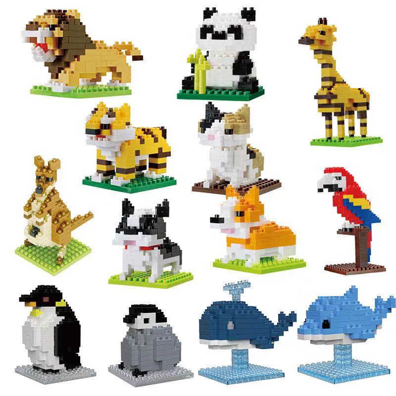 Hewan Zoo Lego Blok Bangunan Kucing Anjing Panda Mainan Pencerahan Nano Blok Mainan Edukasi Anak