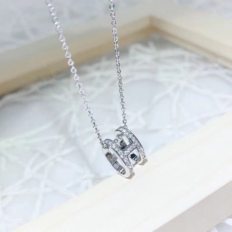 Huruf H Korea Gaya Berlian Kristal Liontin Rantai S925 Sterling Perak Emas Baja Titanium Wanita Fashion Perhiasan Elegan Choker Kalung Necklace