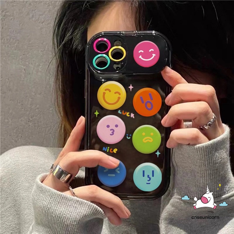 Casing Ponsel Kompatibel Untuk IPhone 7plus 8plus 11 14 13 12 Pro Max7 8 14 Plus XR X XS MAX SE Kreatif Flip Make Up Cermin Kartun Lucu Smiley Smile Lembut TPU Silicon Case