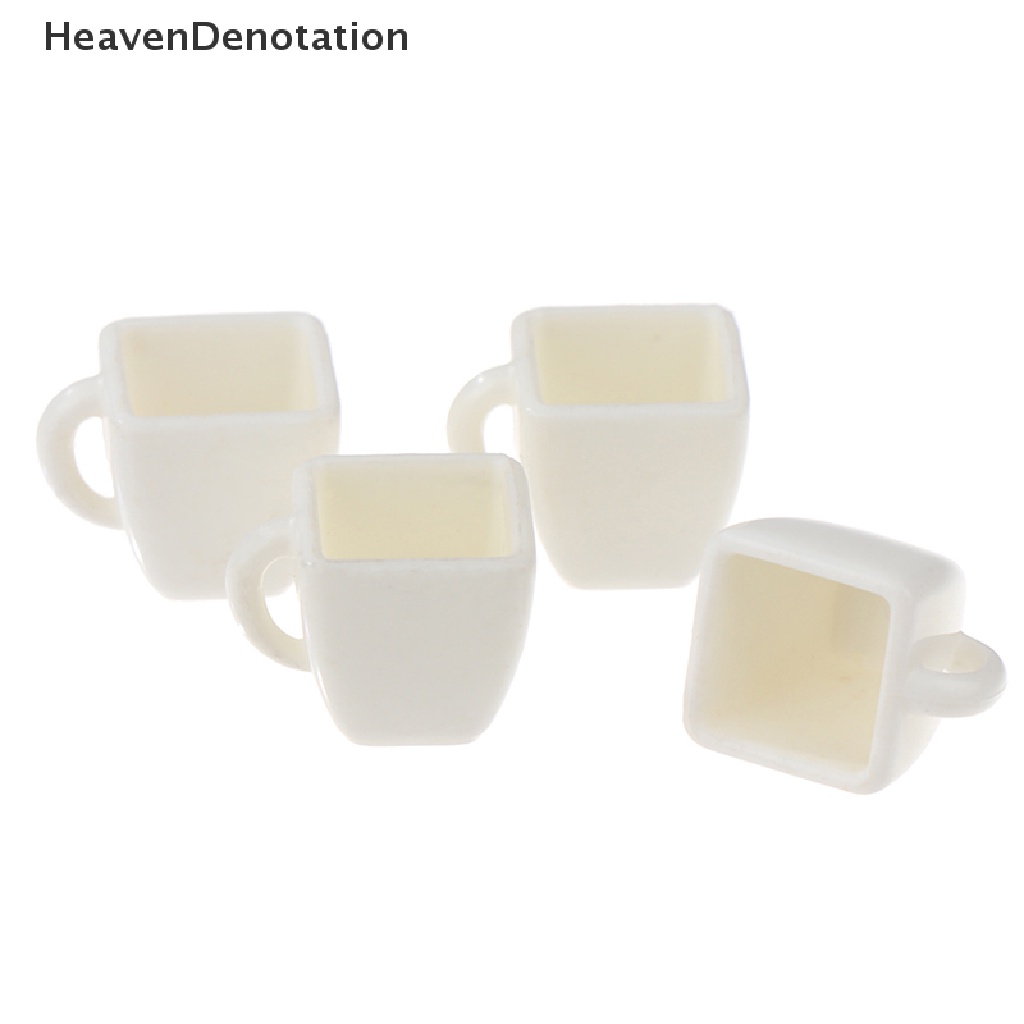 [HeavenDenotation] 4Pcs 1: 12 Dollhouse Miniature Cup White Square Cup Tea Cup Coffee Cup Decor Toy HDV