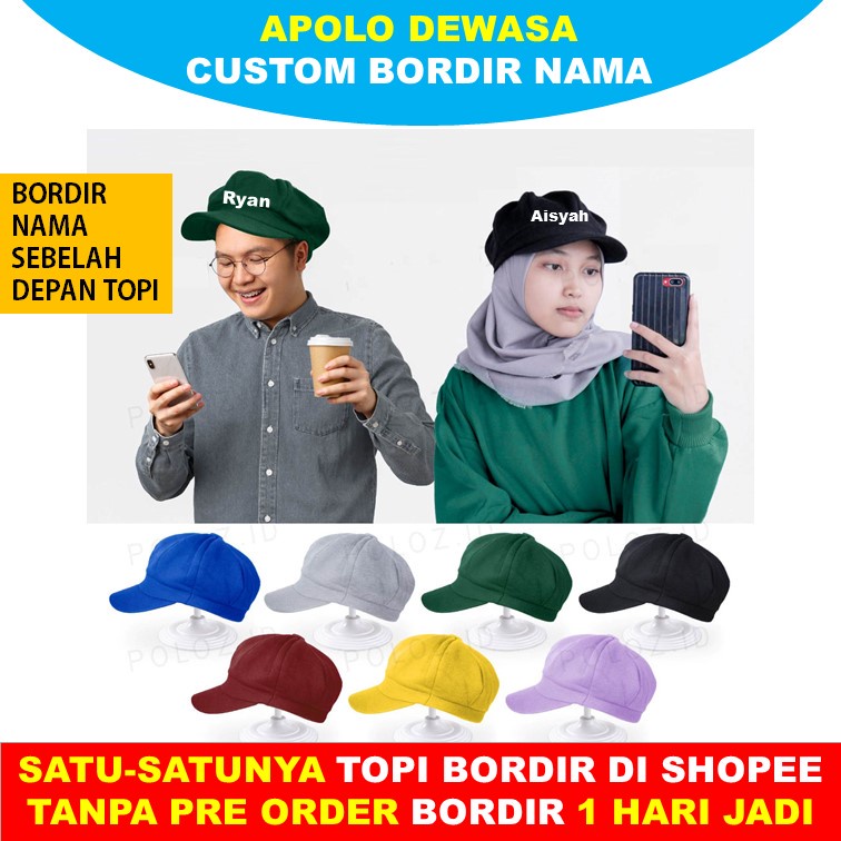 Topi Apolo Pria dan Wanita Apolo Polos Dewasa Custom Bordir Nama