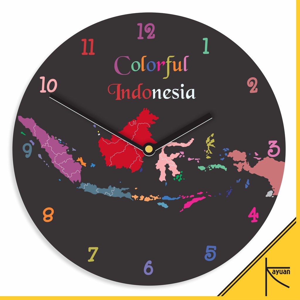 Jam Dinding Peta Indonesia Nusantara Colorfull Dekorasi Rumah Hiasan Artistik