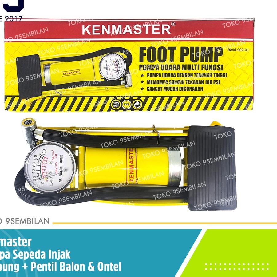 ❉ Kenmaster Pompa Injak 1 Tabung Pentil Bola & Ontel 100Psi Sepeda Motor ֍