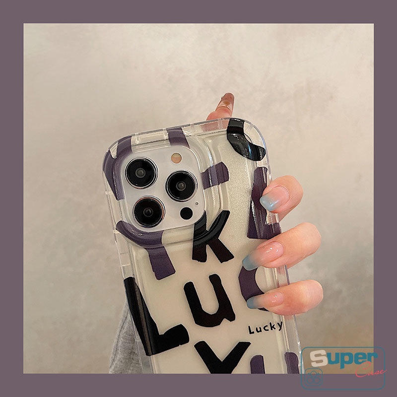 Kompatibel Untuk iPhone 7plus 8plus 11 14 13 12 Pro MAX 6 6S 7 8 Plus XR X XS MAX TPU Lembut Huruf Alfabet Sederhana Lucky Transparan Airbag Shockproof Silicon Back Cover