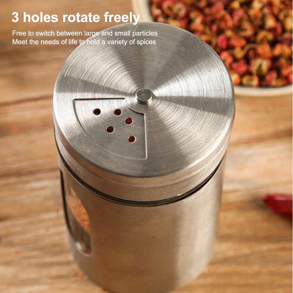 Spice Shaker Stainless Steel Merica Garam Toples Putar Tutup Botol Wadah Bubuk Bumbu Dapat Dicuci Reusable Gadget