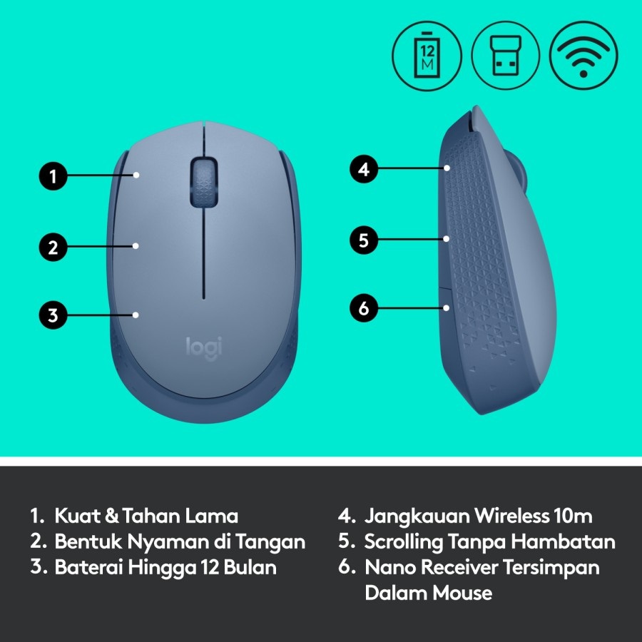 Logitech M171 Mouse Wireless Warna Original Garansi Resmi Tanpa Kabel