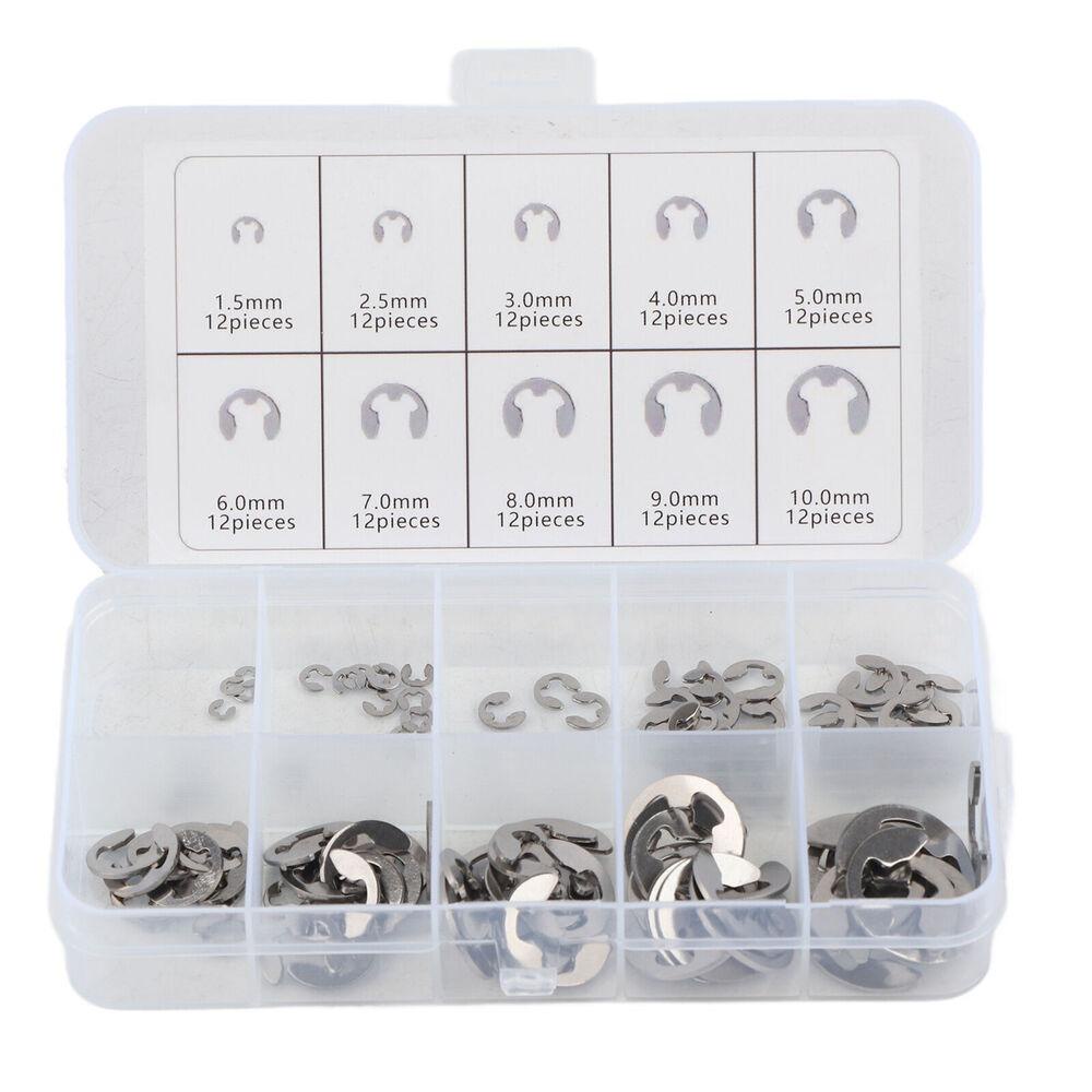 Populer 120pcs Klip E Luar Circlip Washer Assortment Kit 304stainless Steel M1.5 - M10mm