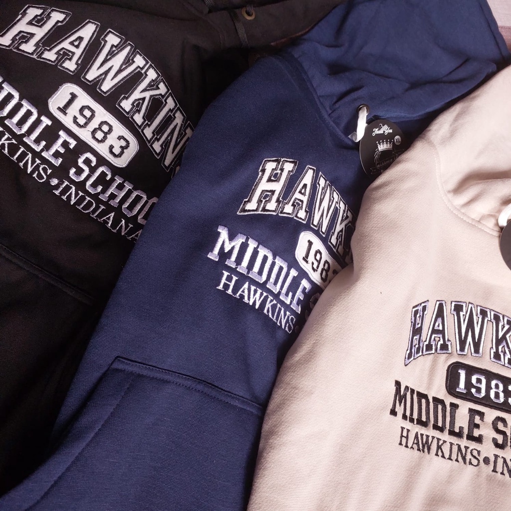 Hoodie HAWKINS Middle School 1983 embroid / Hoodie Pria Terbaru Sweater Wanita Aesthetic logo bordir