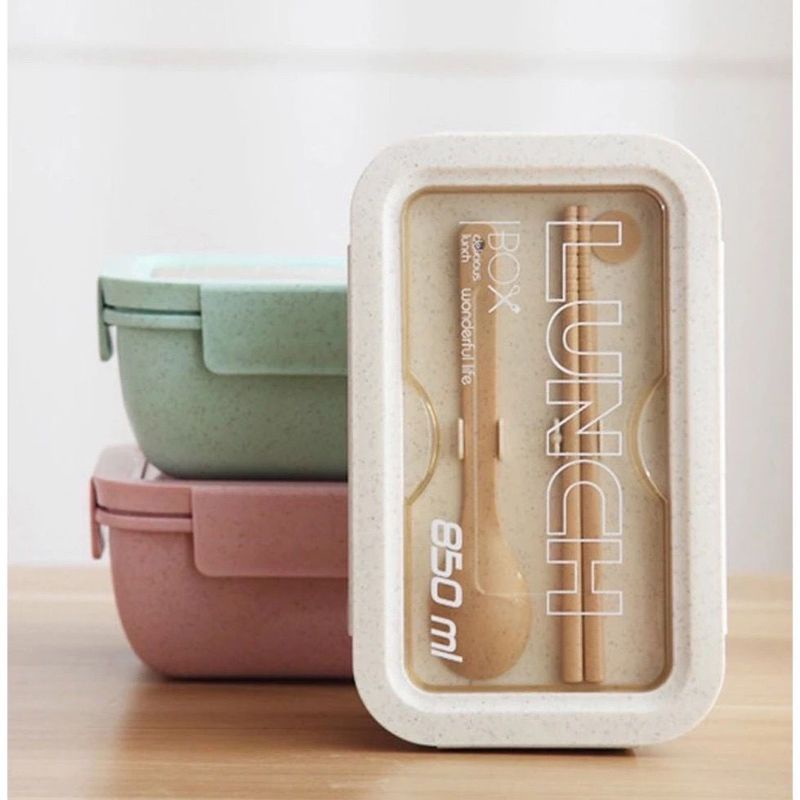 (1100 ml) Kotak Makanan LUNCH BOX / kotak bekal / rantangan makanan bahan Wheat straw