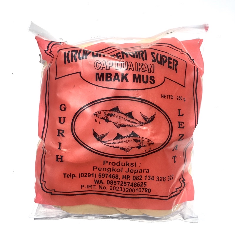 

Kerupuk Krupuk Ikan Tengiri Tenggiri Mentah Jepara Cap Dua Ikan Mbak Mus (Merah)