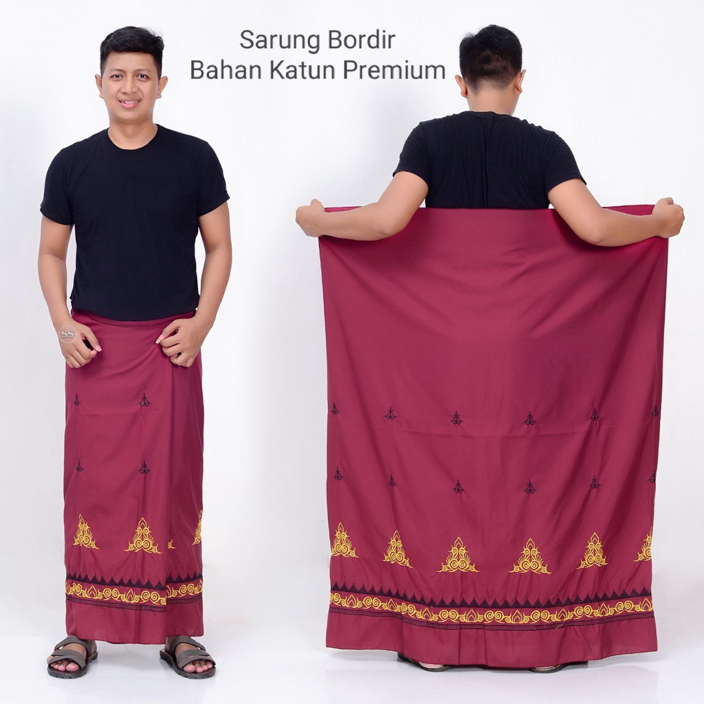 Sarung Katun Bordir Polos Dewasa / Sarung Bordir Aceh Premium / Sarung Wadimor / Sarung Bhs / Sarung Pria