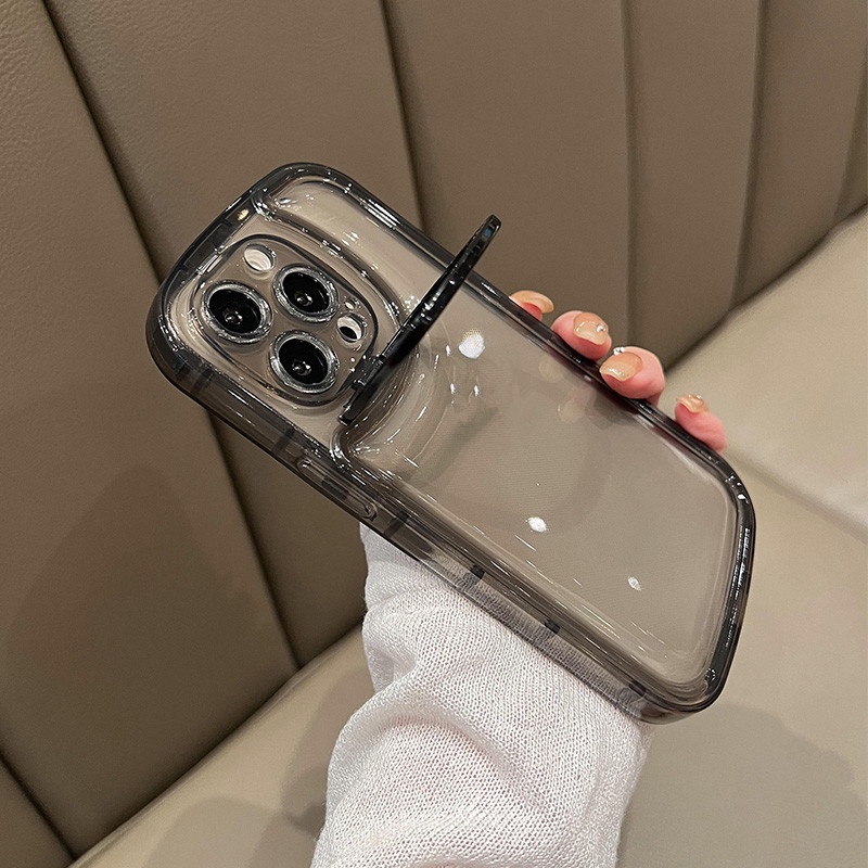 Holder Lipat Tak Terlihat Ring Stand Lensa Kamera Casing Ponsel Transparan Kompatibel Untuk iPhone 13 12 11 12Pro 13Pro Max Soft Candy Back Cover