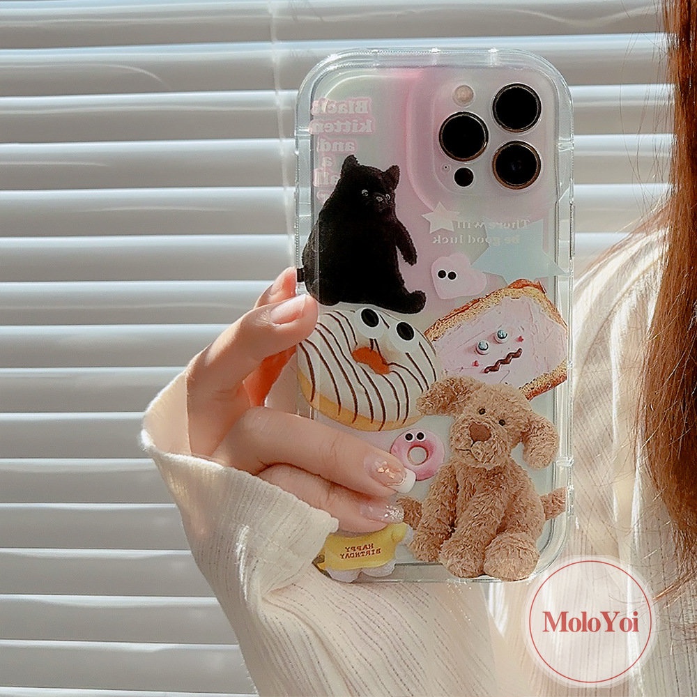 IPHONE Casing Kompatibel Untuk Iphone11 13 12 14 Pro Max 7Plus XR 6s 7 8 6 Plus X XS Max SE 2020 Hewan Lucu Stiker Boneka Beruang Shockproof Airbag Lembut Tpu Bening Case Cover