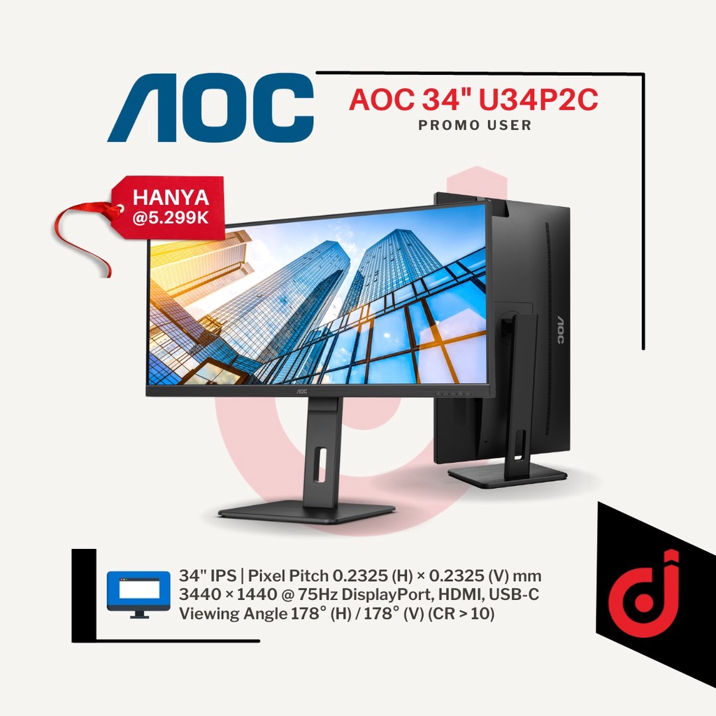 Monitor AOC U34P2C 34" IPS WQHD Ultrawide HDMI DP USB-C 65W Speaker