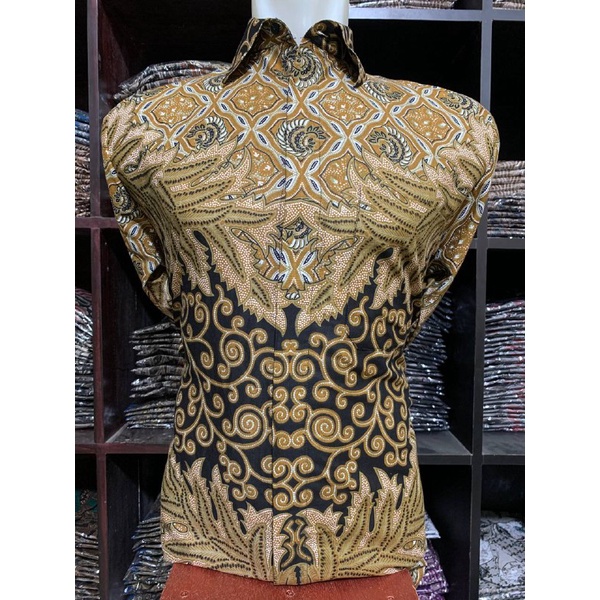 Kemeja Batik Lengan Panjang BERKAH HRB026 motif KERATONAN Kode 002 Baju Kondangan Kerja Pakaian Pria Termurah