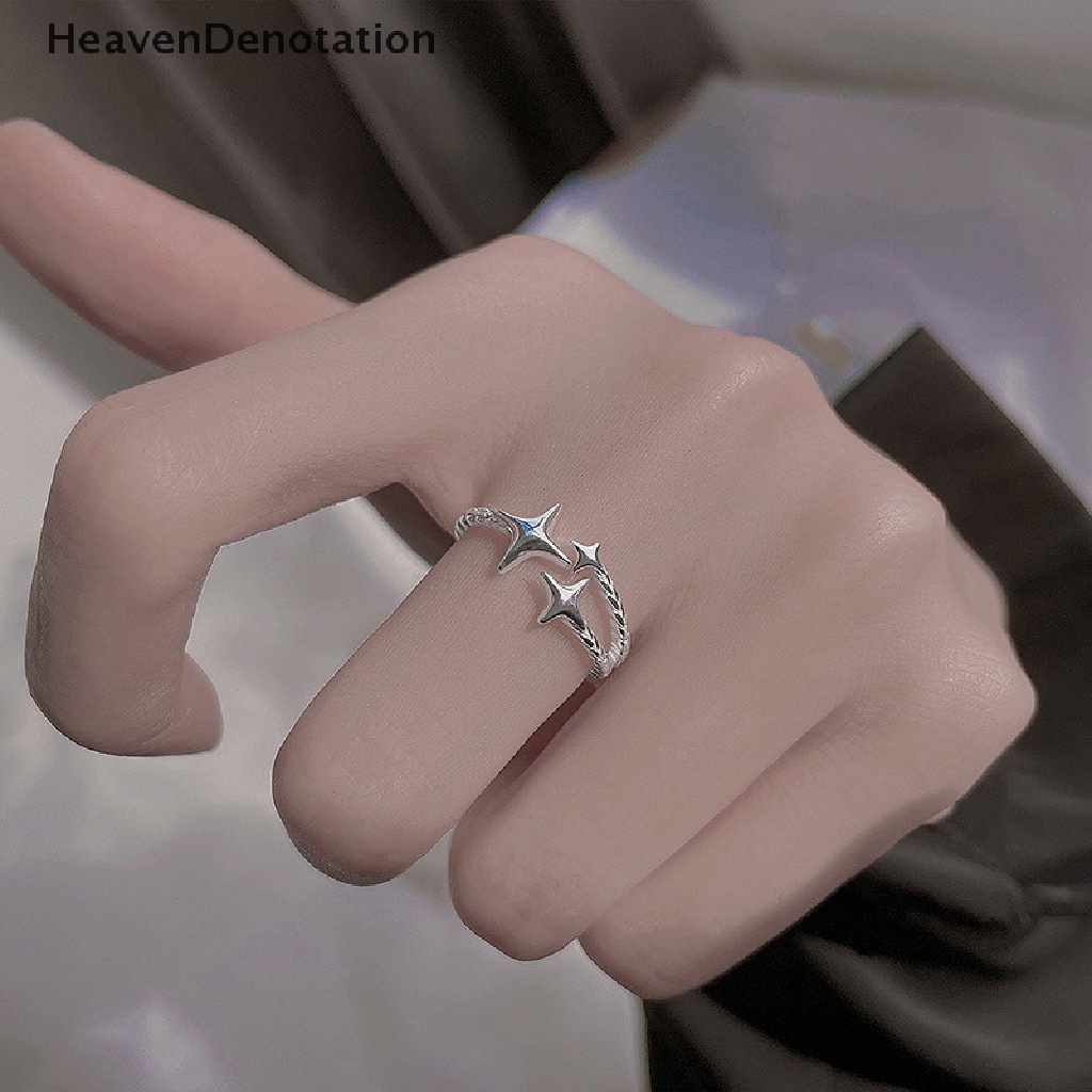 [HeavenDenotation] Mode Baru Cincin Bintang Berujung Empat Untuk Wanita Sederhana Pembukaan Cincin Jari Yang Dapat Disesuaikan Bintang Bersinar Perhiasan Hadiah Pesta HDV