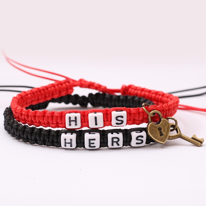 His HERS Pasangan Gelang Kunci Silinder Kunci Liontin Dikepang Lanyard Adjustable Gelang Kekasih Hadiah Pribadi Kunci Kunci Hari Valentine Hadir Perhiasan Pink Hitam Putih Merah