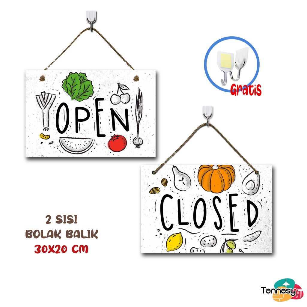 TENNESY PAJANGAN SIGN OPEN CLOSE TOKO MAKANAN FOOD BEVERAGE 30x20CM BUKA TUTUP HIASAN DINDING GANTUNG WALL DECOR PAJANGAN POSTER DEKORASI KAMAR RUMAH TOKO KAMAR